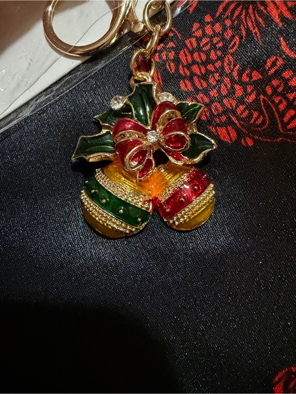 Nicole Gold-Tone Christmas Ornament keychain bagCharm with Red and Green Enamel